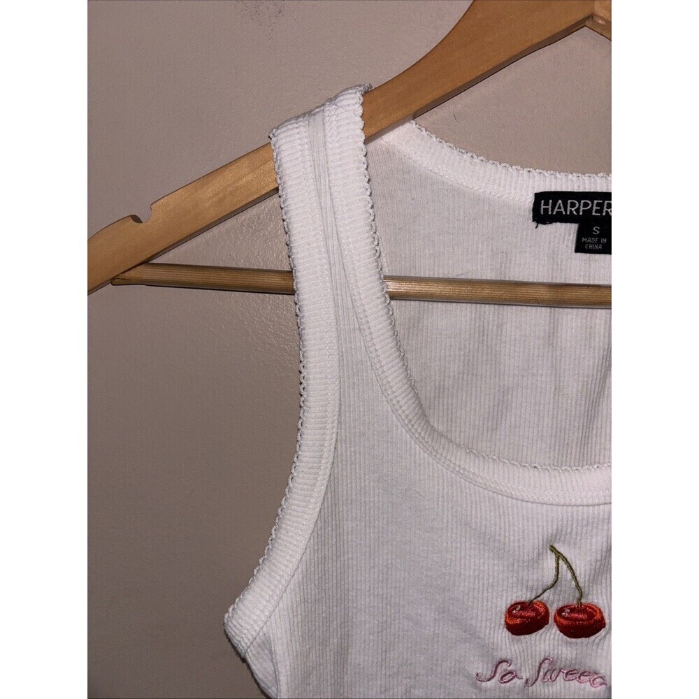 Harper & Ivy Women’s Small White Cherry Baby Tee Tank Top “So Sweet” Cute - Picture 4 of 7